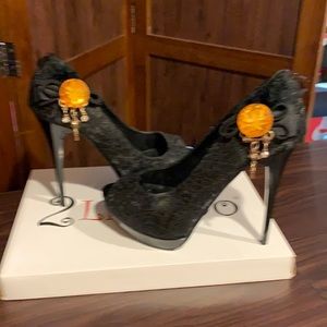 Black Lace Stiletto Heels